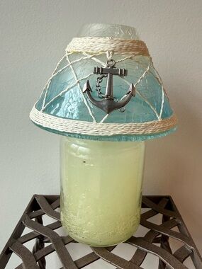 Yankee Candle Blue Glass Nautical Rope Lantern with Anchor Accent